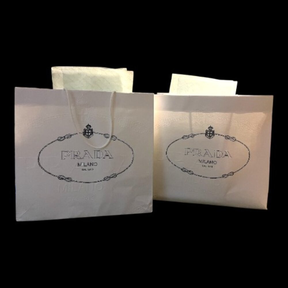 Prada Milano Medium Boutique Shopping Bags With Tissue Paper Set Of 2